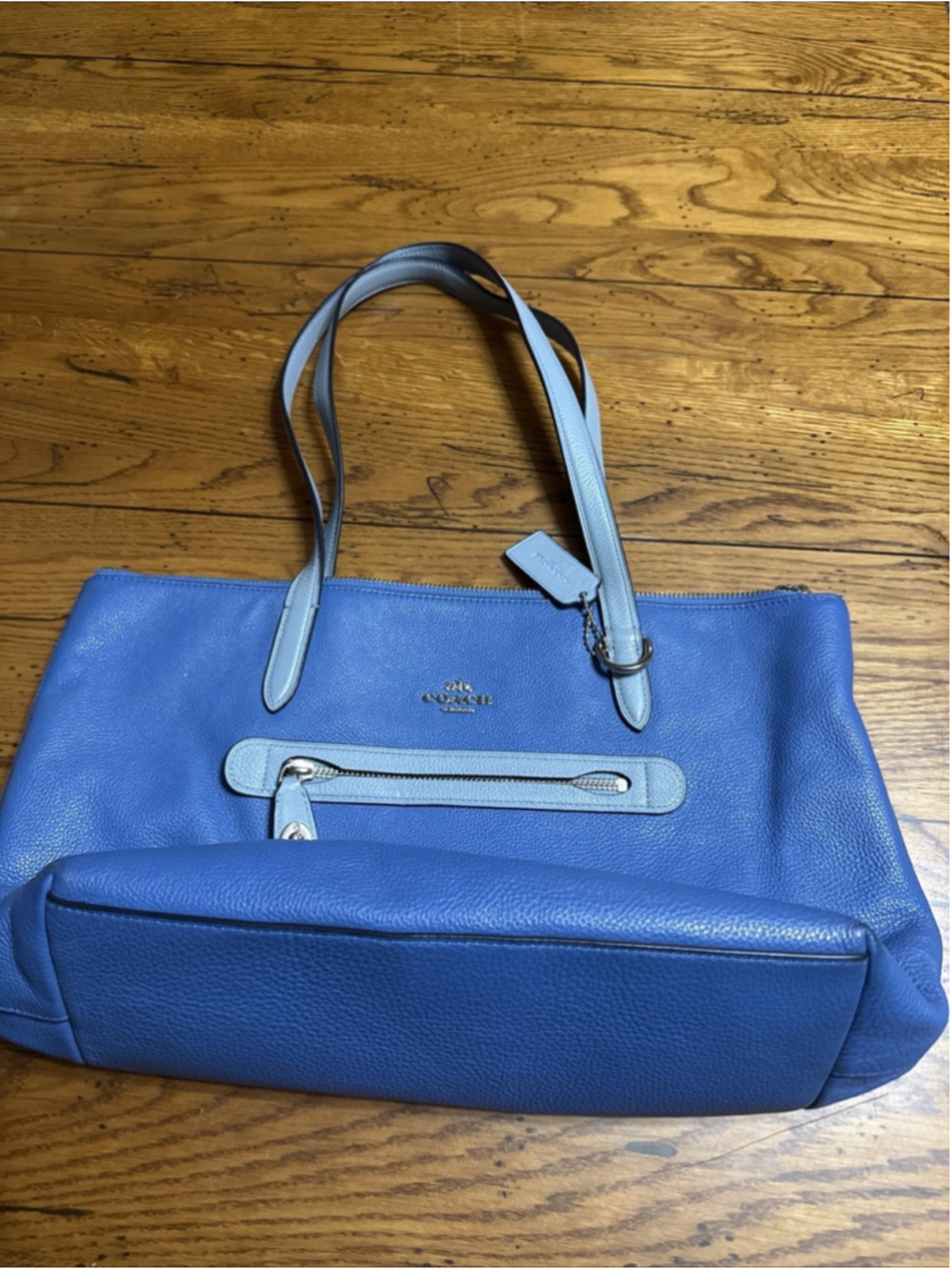 Coach Taylor 38312 Sage Teal Blue Soft Pebble Leather Top Zip Shoulder Tote Bag